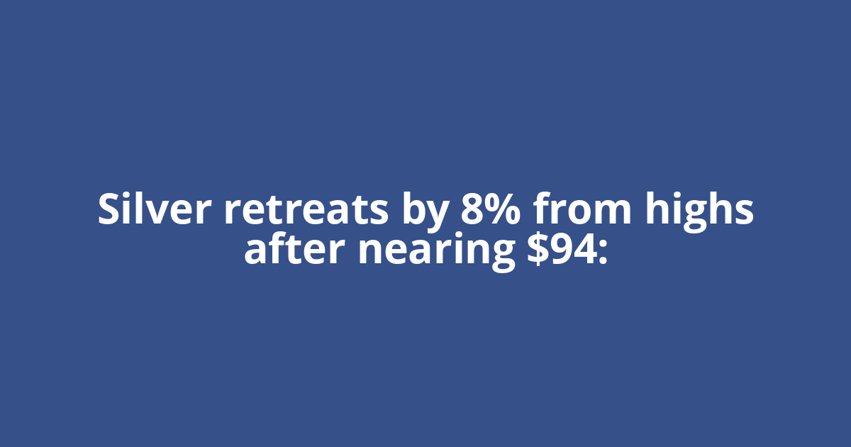 Silver retreats by 8% from highs after nearing $94: