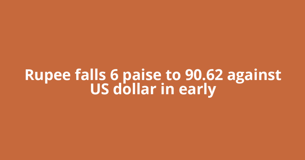 Rupee falls 6 paise to 90.62 against US dollar in early