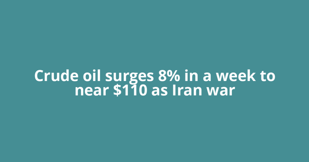 Crude oil surges 8% in a week to near $110 as Iran war