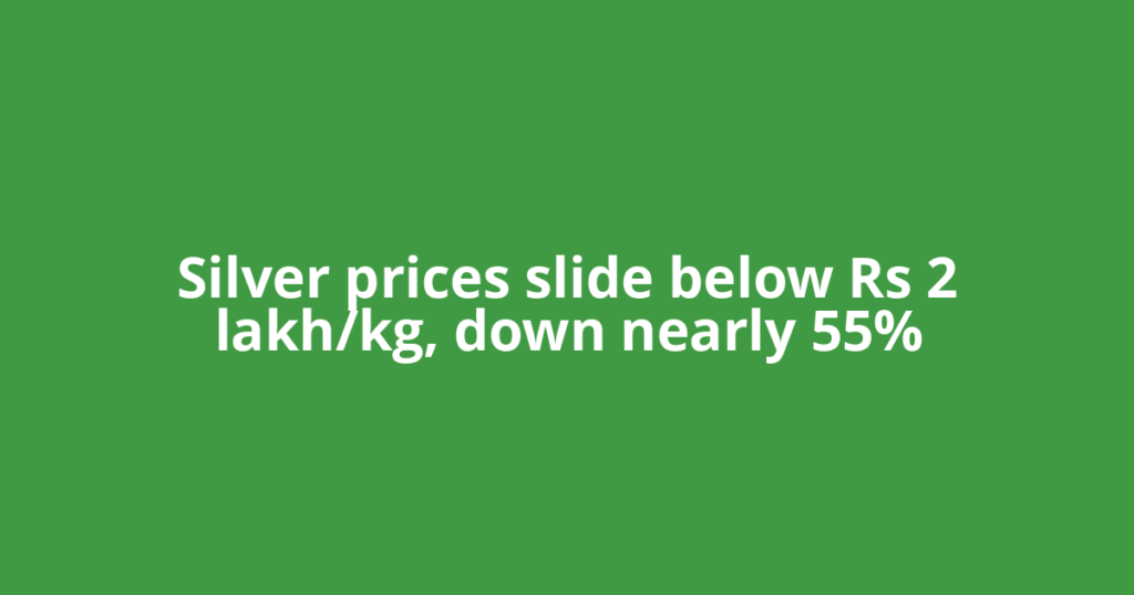 Silver prices slide below Rs 2 lakh/kg, down nearly 55%